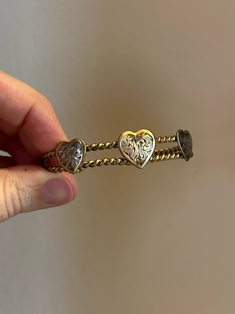 Montana Silversmith two toned tooled heart bracelet